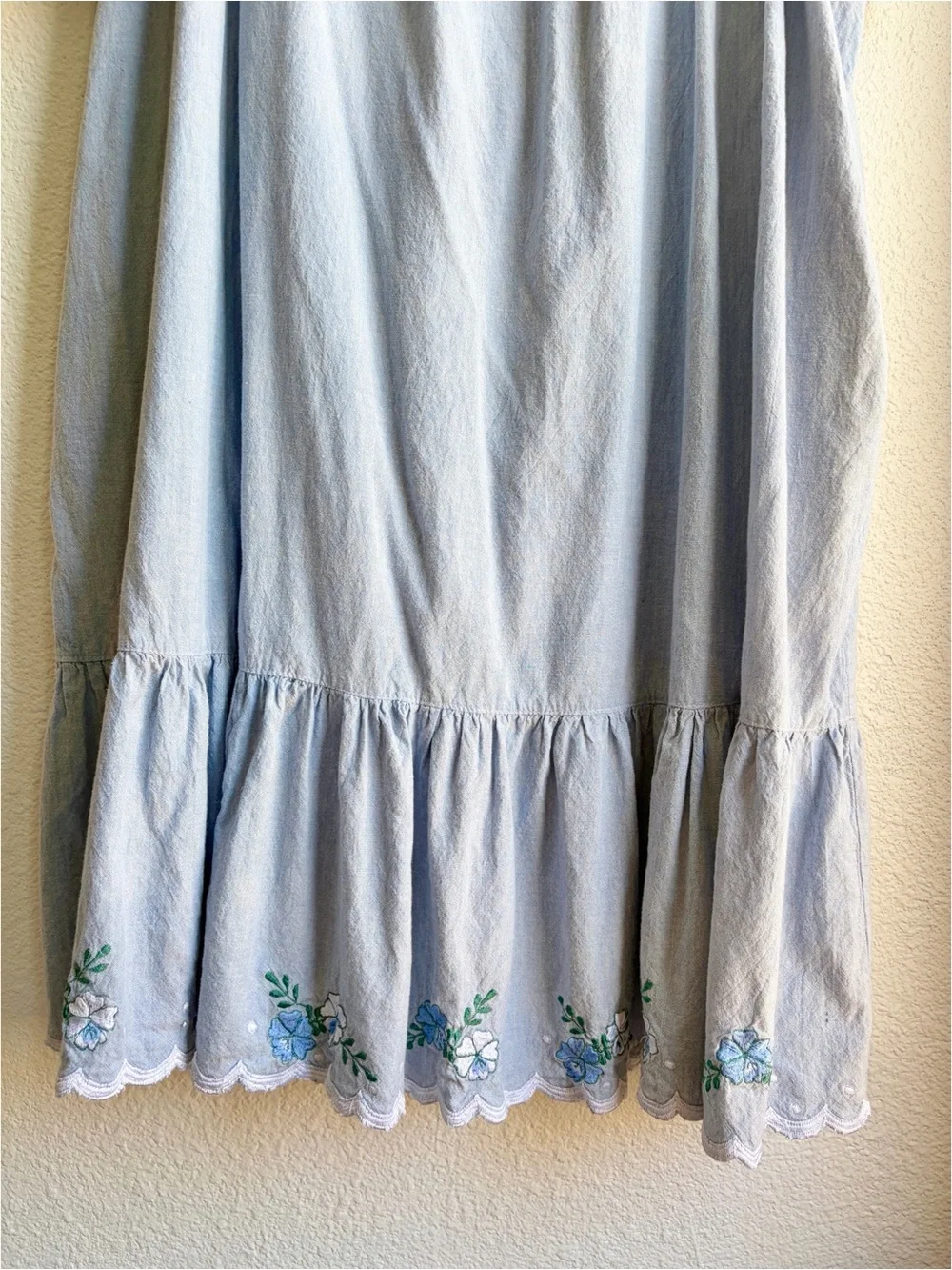 90s Chambray Floral Embroidered Prairie Midi Dress 2X - Picture 4 of 5